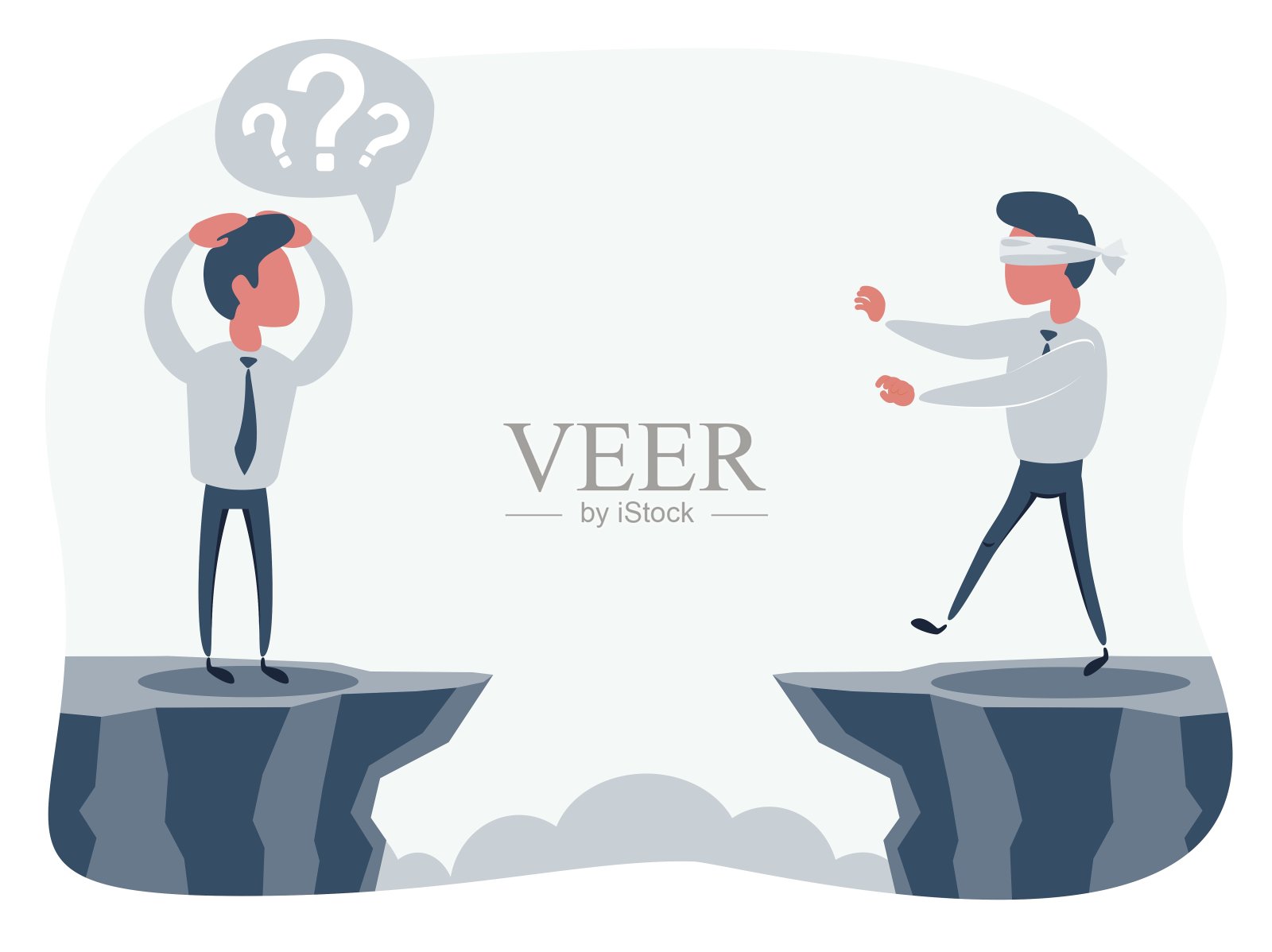 商人蒙着眼睛走向悬崖。经营理念插画图片素材