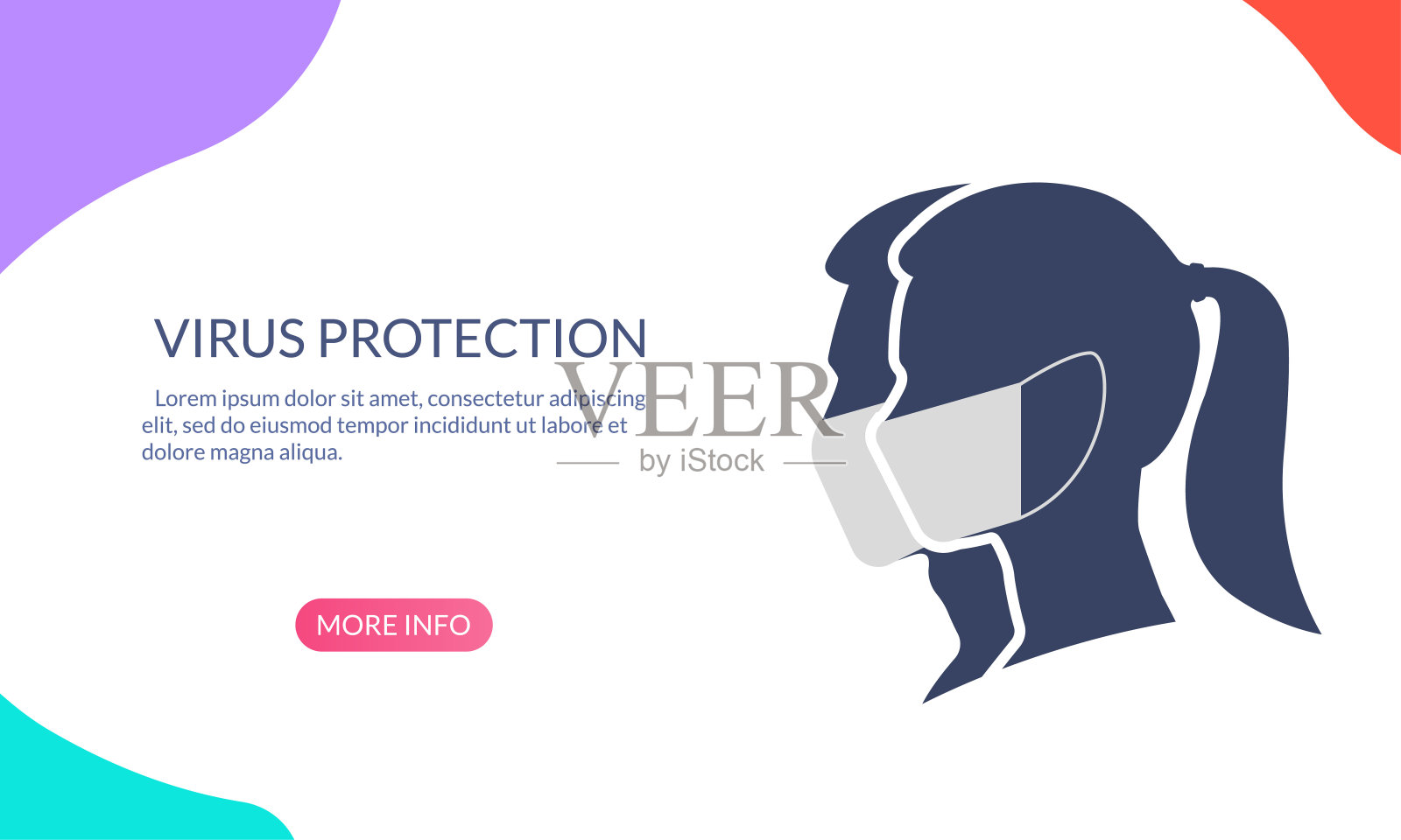 防毒横幅与男人和女人的轮廓脸剪影在医疗口罩。冠状病毒预防的概念。矢量插图。插画图片素材