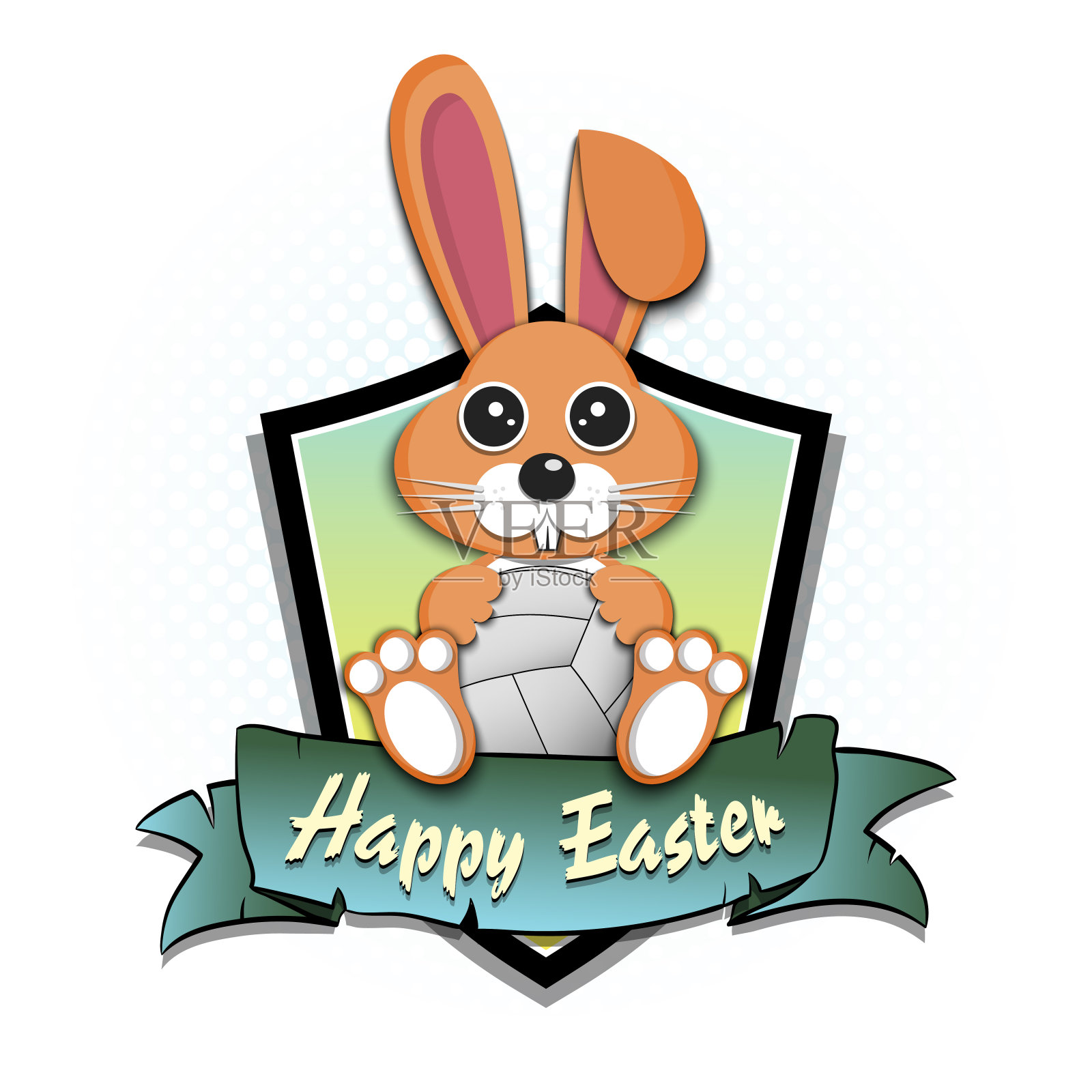 复活节快乐。复活节兔子和排球插画图片素材