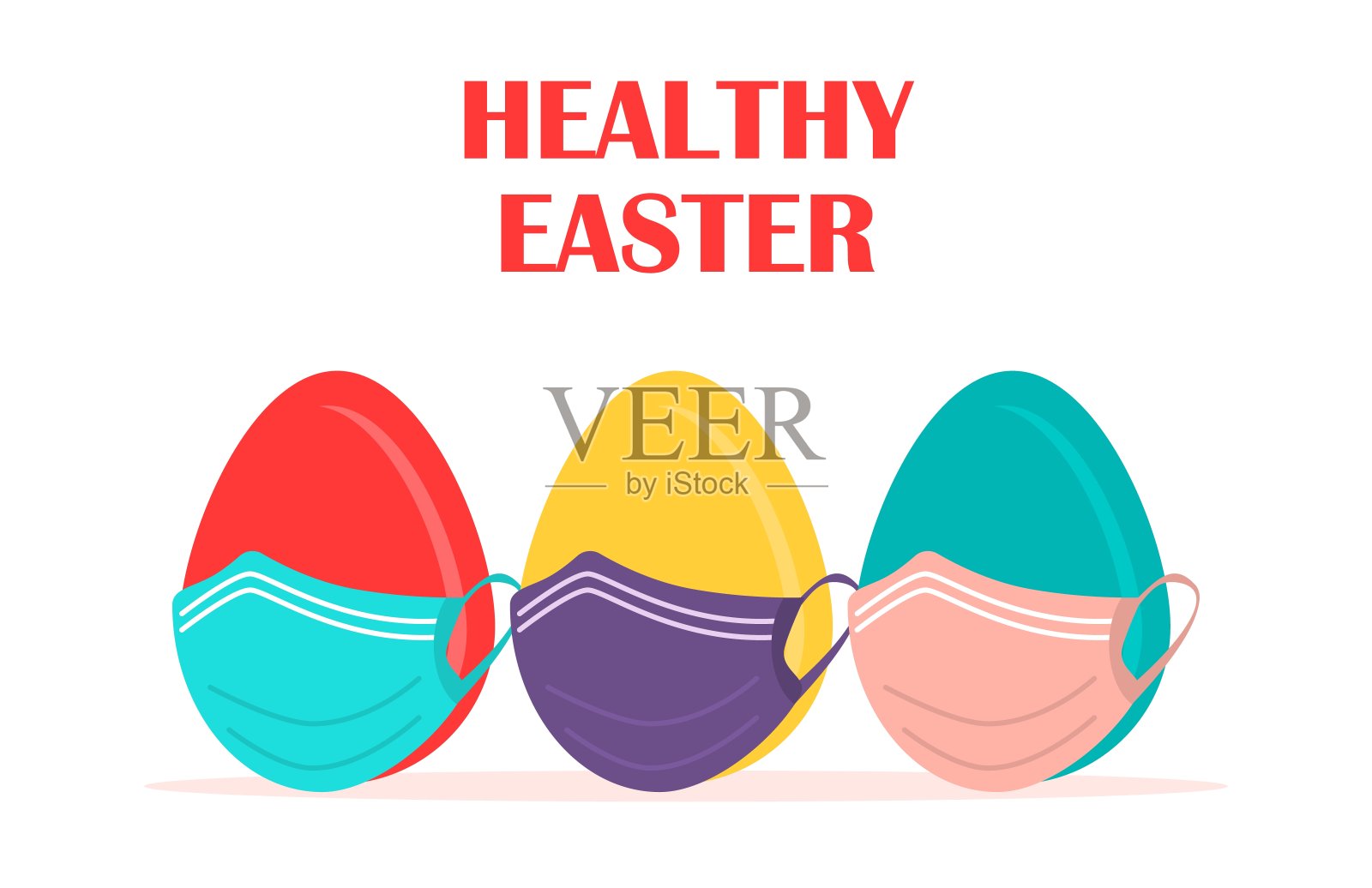 医用面具下的复活节彩蛋2020年复活节插画图片素材