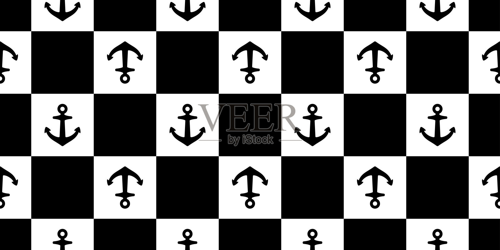 锚无缝模式船检查矢量海盗头盔航海海洋海洋重复壁纸围巾孤立瓷砖背景纹理插图设计插画图片素材