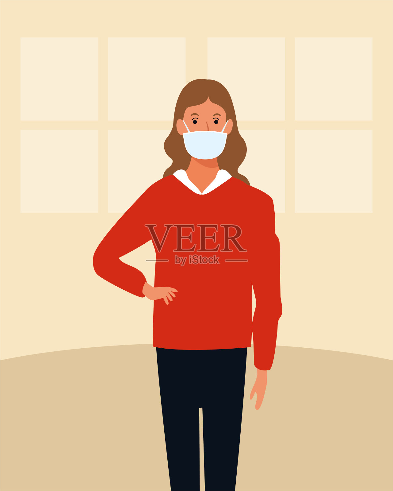 在家里戴口罩预防新冠肺炎的妇女插画图片素材