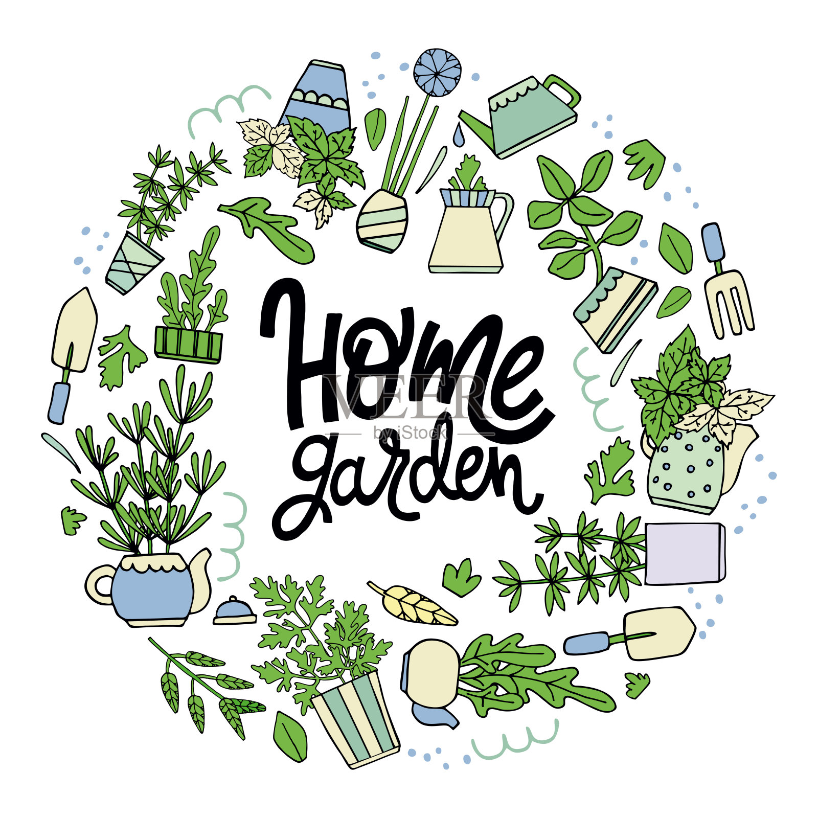 向量引用芬芳的草药家花园设计元素图片