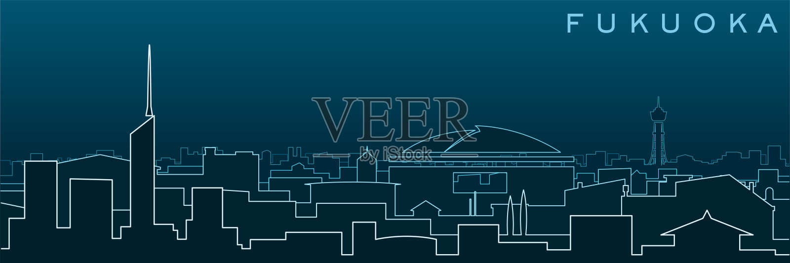 福冈多线、天际线和地标插画图片素材