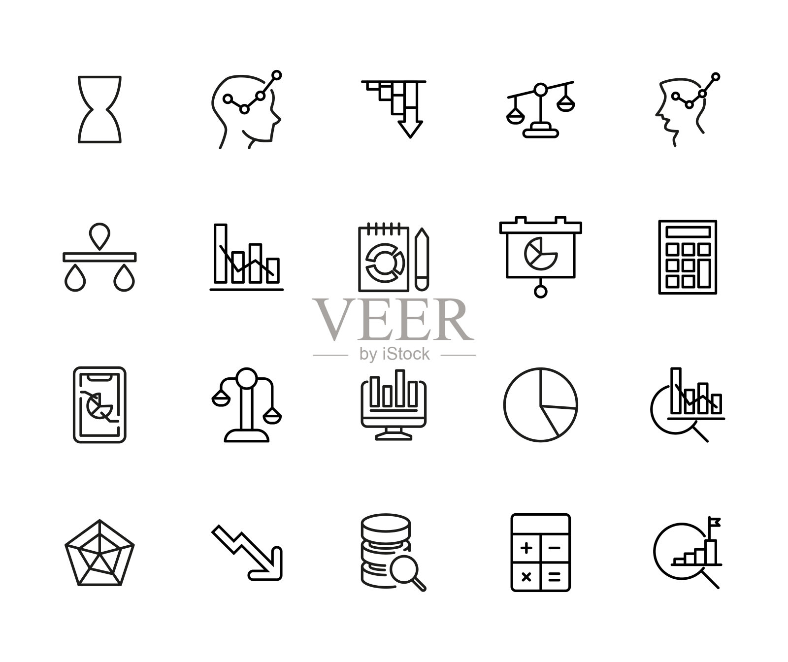 现代细线图标分析集。图标素材