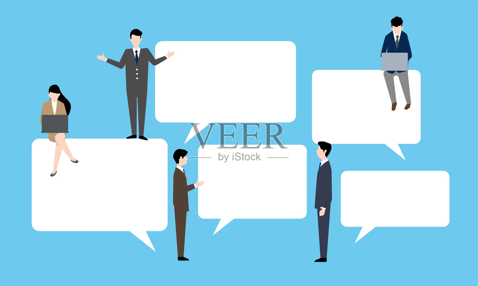 商业蒸汽图像，远程办公，矢量插图，蓝色背景插画图片素材