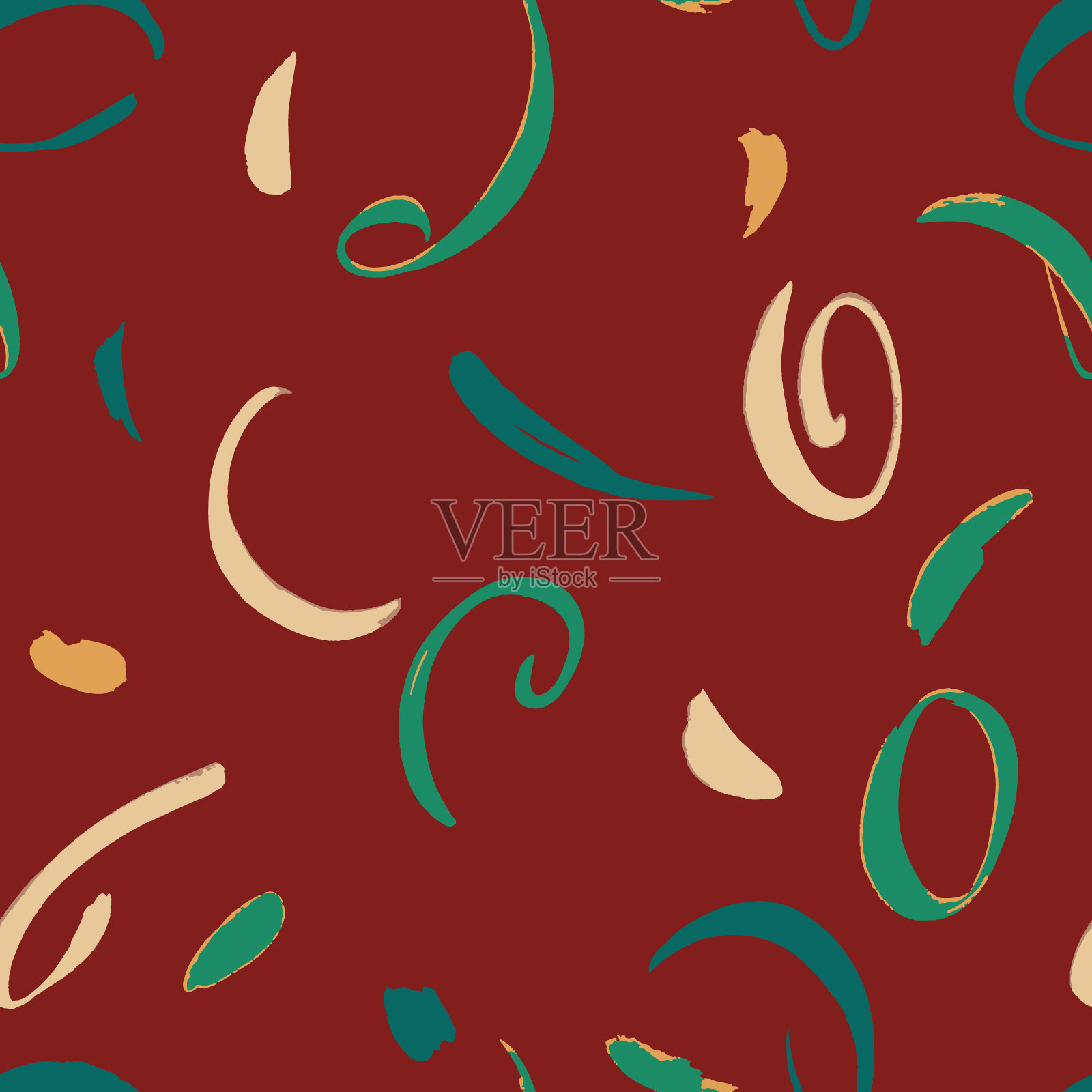 几何无缝图案与手绘卷曲插画图片素材