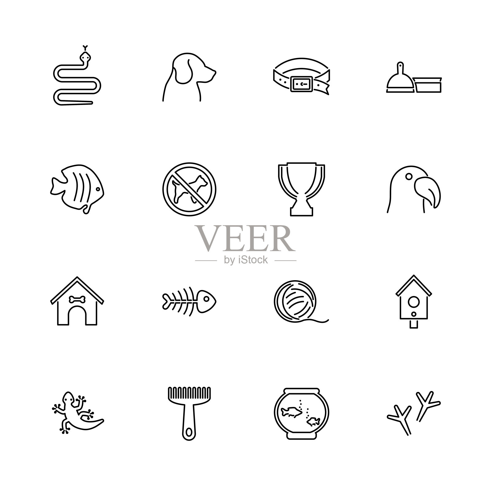 宠物-平面矢量线图标插画图片素材