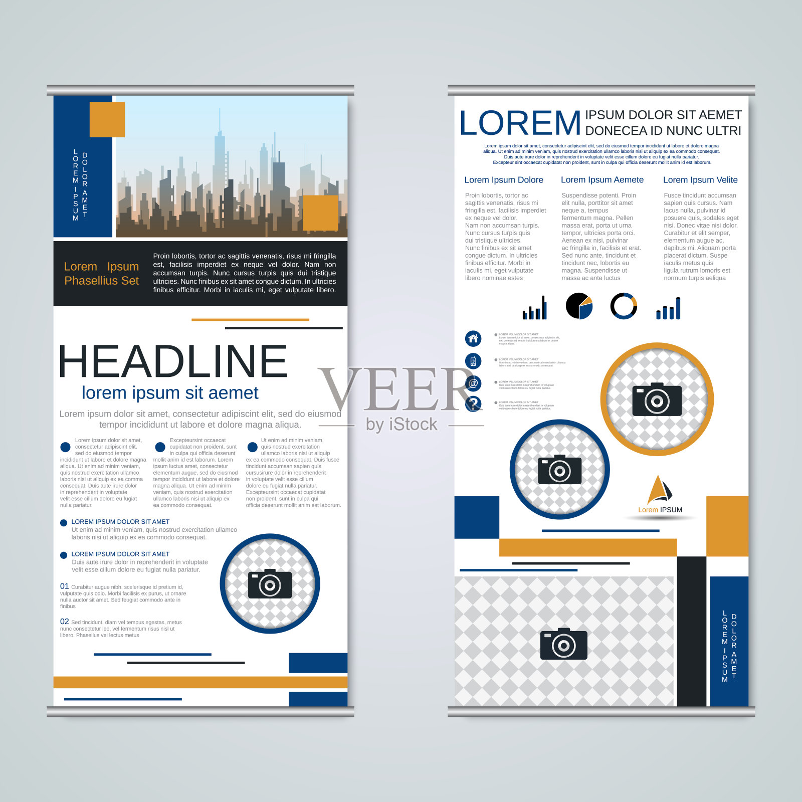 卷起两面旗帜矢量模板设计模板素材