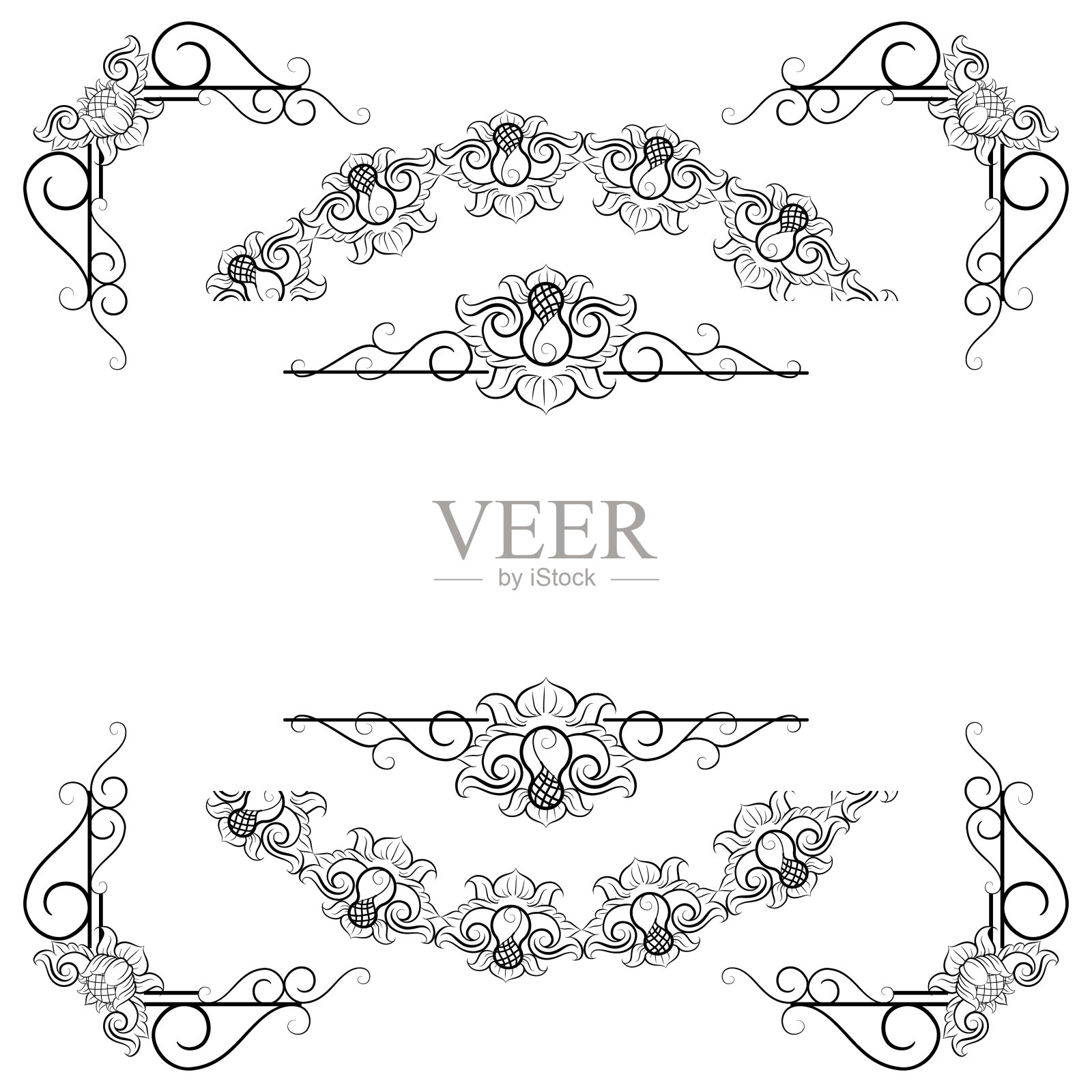 装饰框架分隔元素的经典复古婚礼邀请插画图片素材