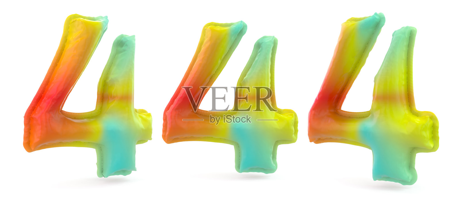 数字4。数字信号。充气多色气球的背景。3 d照片摄影图片