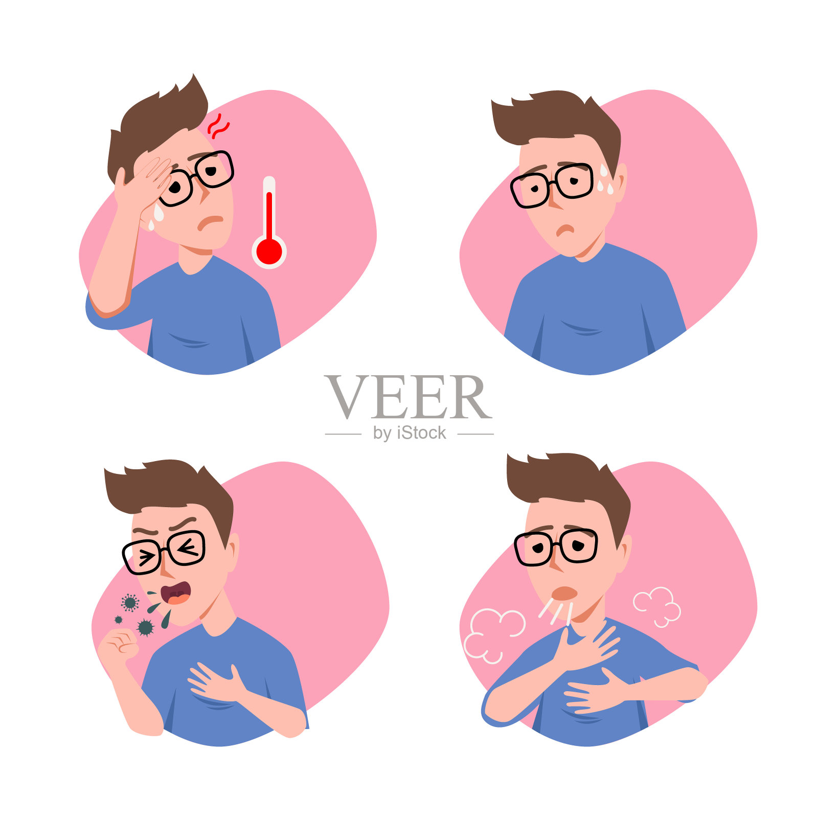 病人发烧的人物设计。平面卡通矢量插图设计。插画图片素材