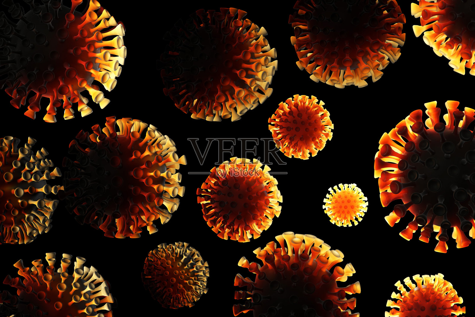 冠状病毒新冠病毒分子在太空飞行。显微摄影。传染病病毒感染的概念和生命危险。卫生保健。细胞的3D插图照片摄影图片