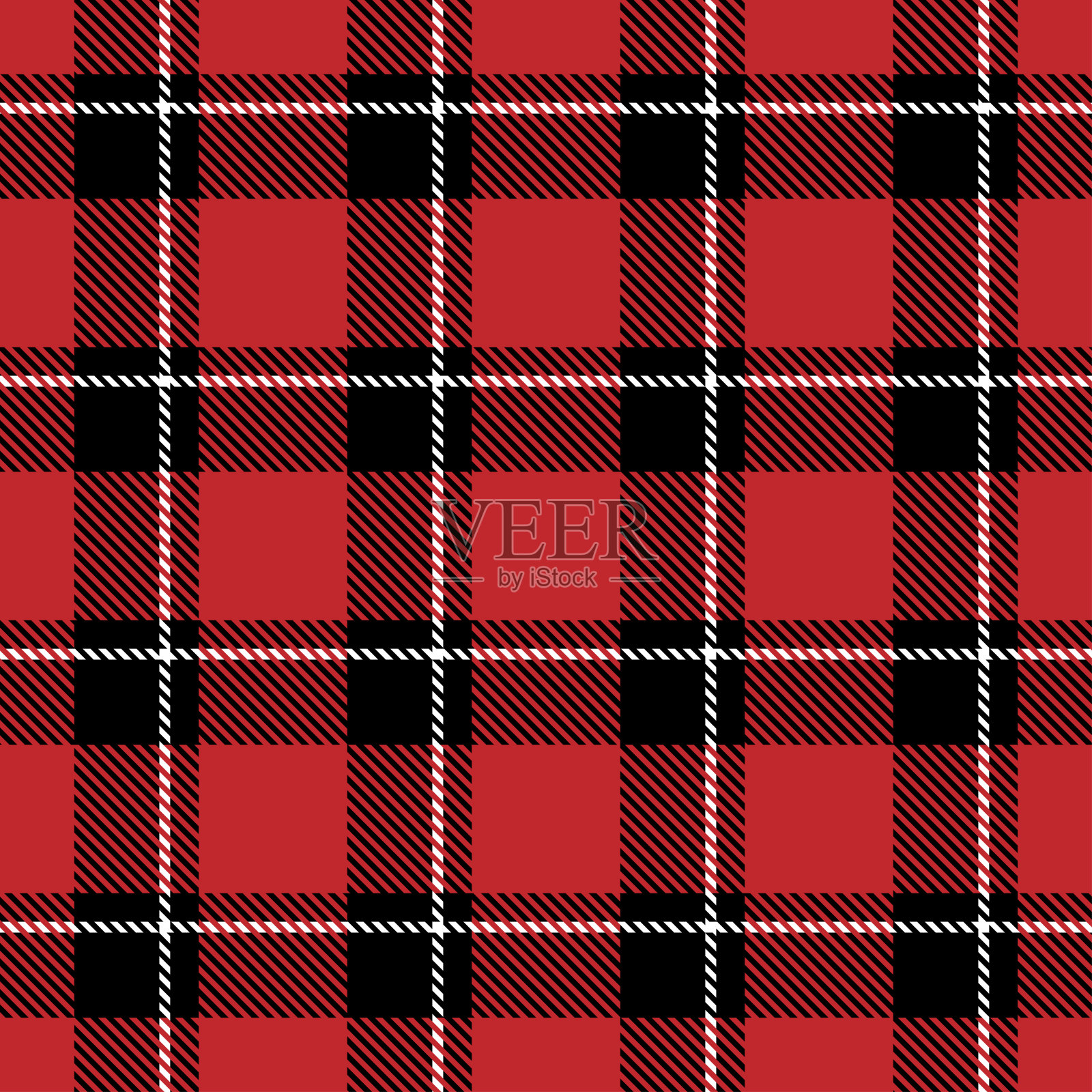 格子花呢黑白线织物纹理红色背景无缝图案，苏格兰笼插画图片素材