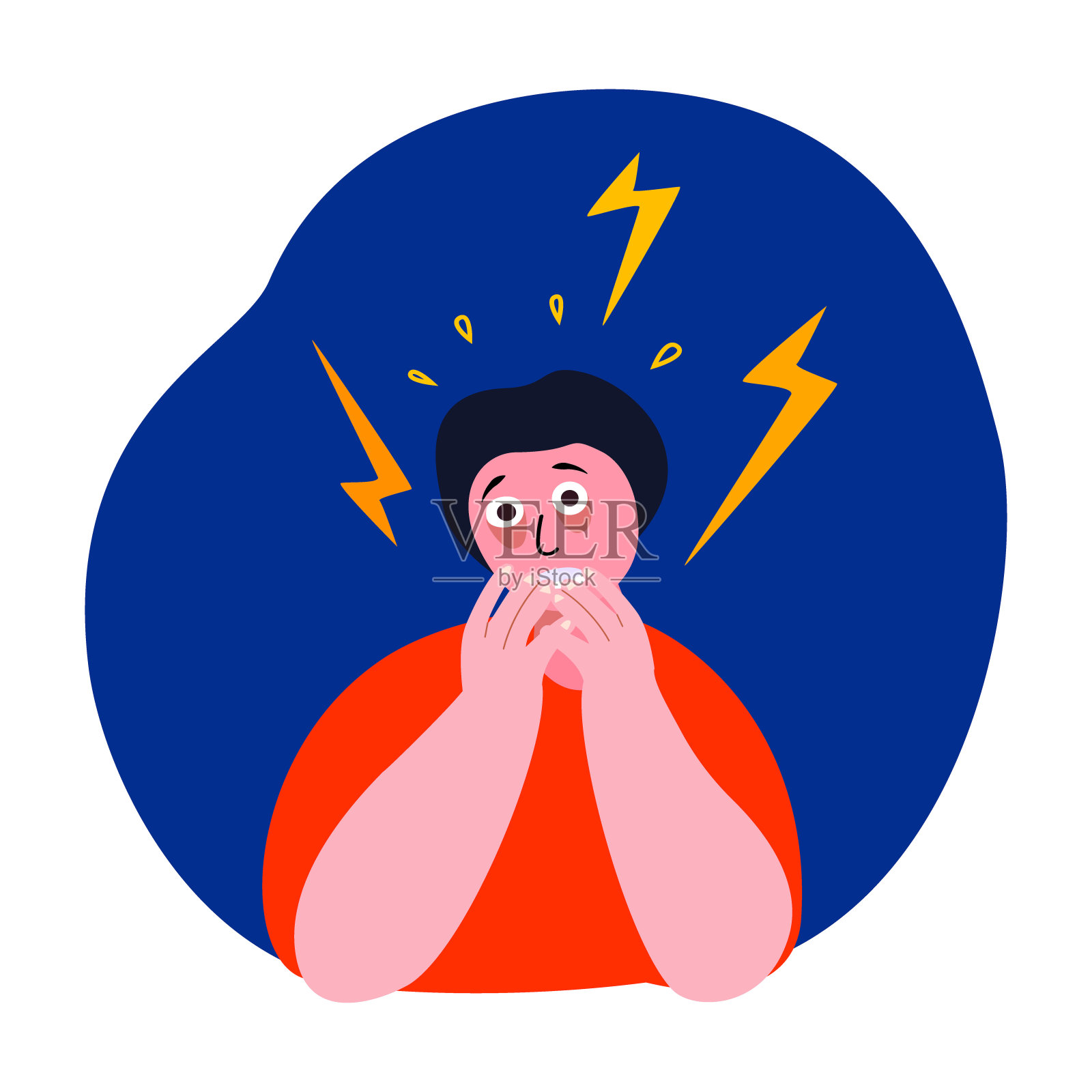 害怕，紧张，颤抖的人，恐慌发作。担心害怕者可伴有障碍、发烧、恐惧、精神病。神经质，惊慌，沮丧，恐惧。害怕Psyco压力颤抖。平面向量插图插画图片素材