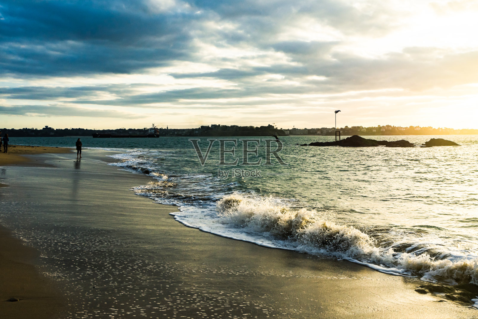 圣马洛海滩上的日落9照片摄影图片