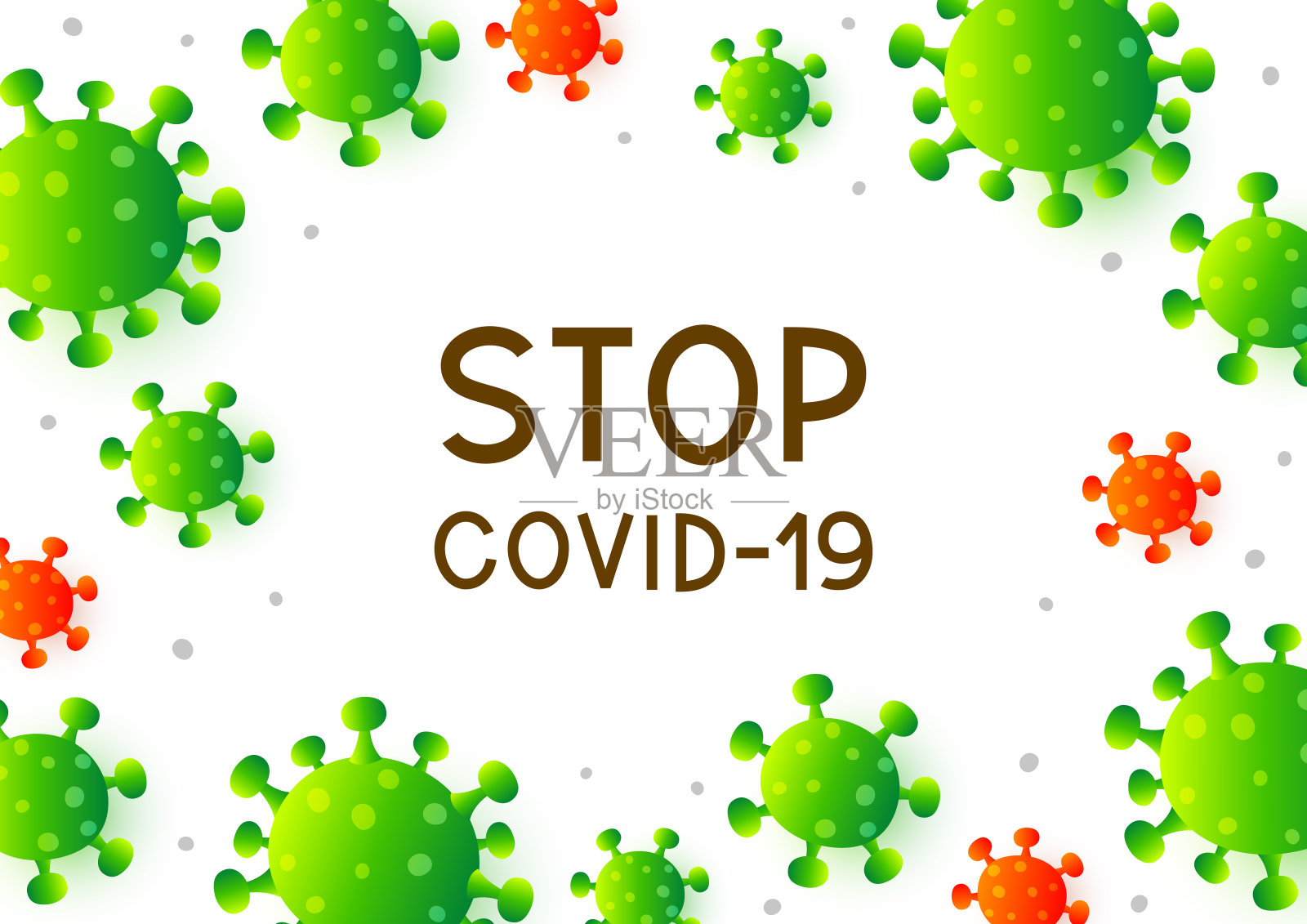 绿色和红色冠状病毒矩形框架-白底病毒- covid-19大流行概念插画图片素材