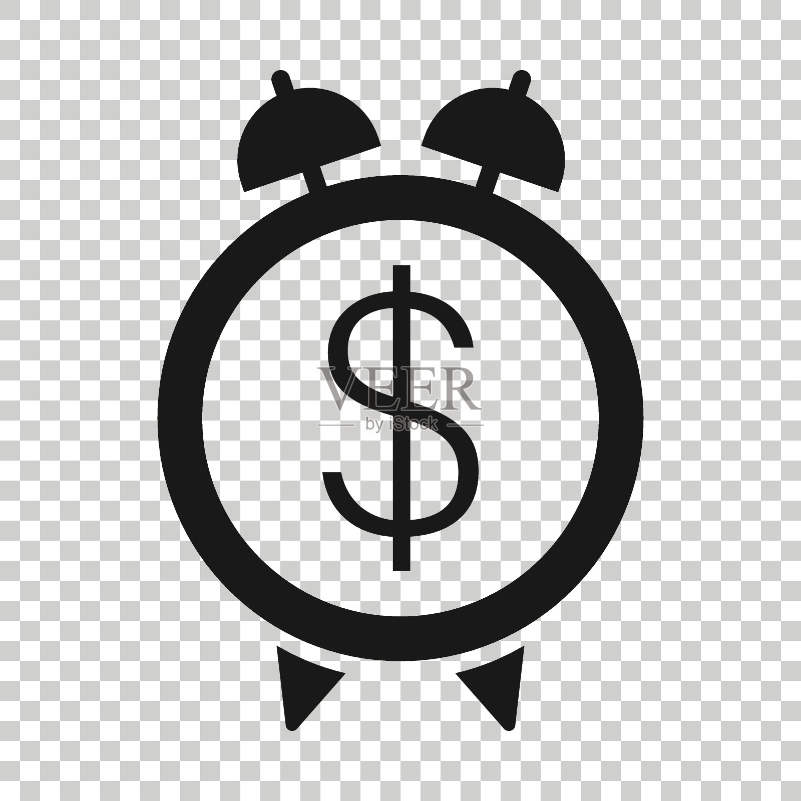 在平面风格中，时间就是金钱。时钟与美元矢量插图在白色孤立的背景。货币经营理念。插画图片素材