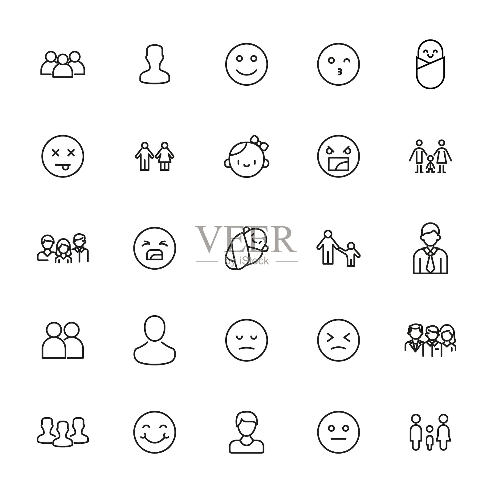 简单的人类图标在时尚的线条风格。图标素材