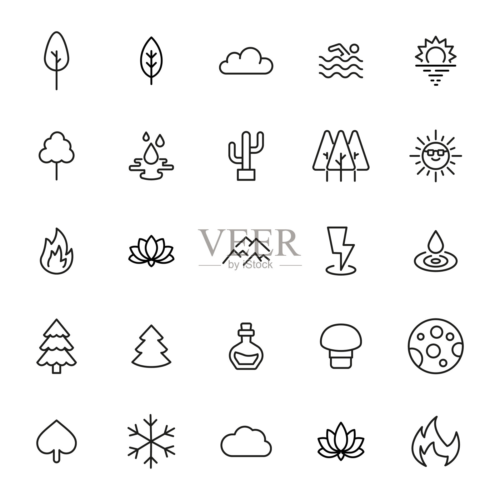 环境系列的现代细线图标。图标素材