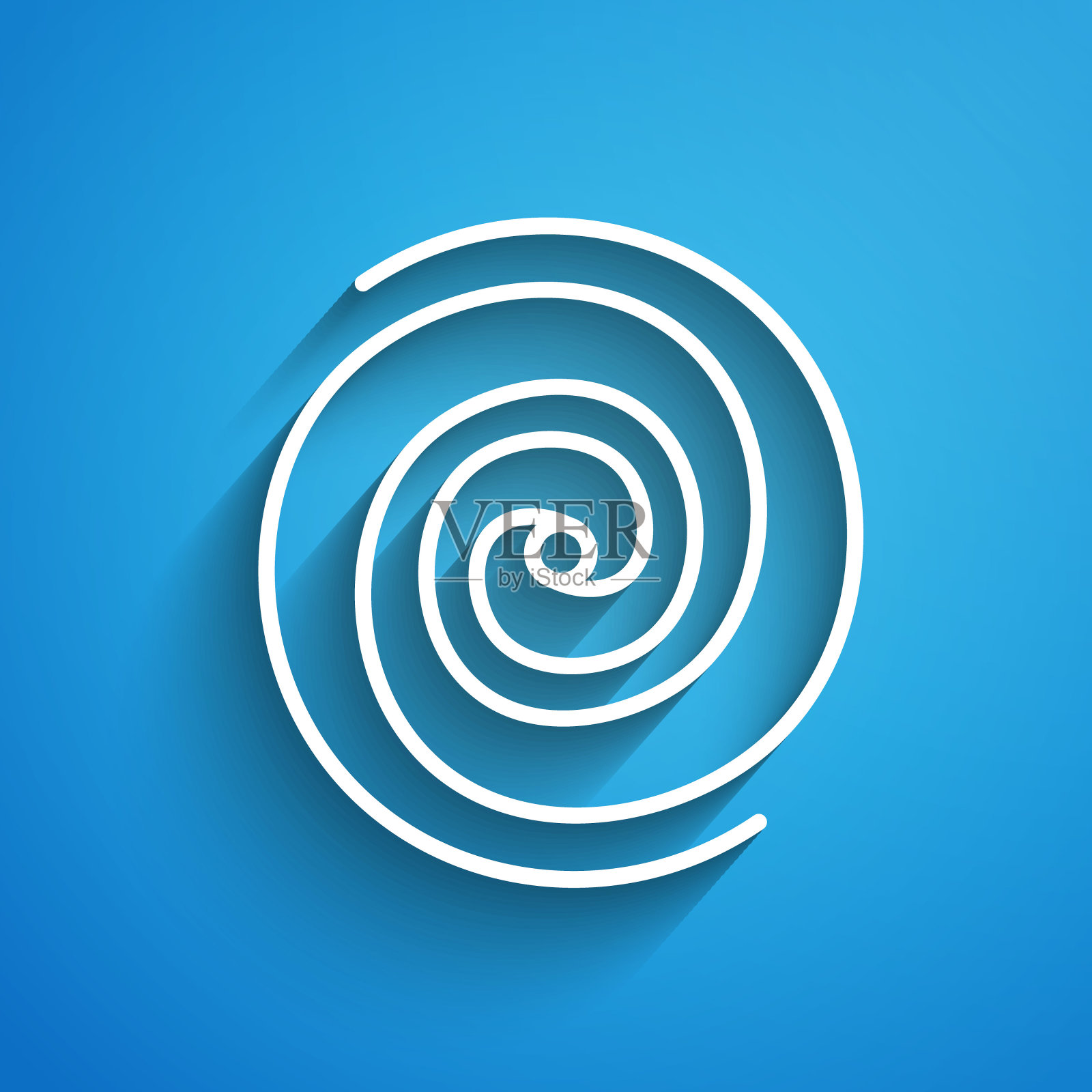 白线黑洞图标孤立在蓝色背景上。空间黑洞。黑洞。长长的阴影。矢量图插画图片素材