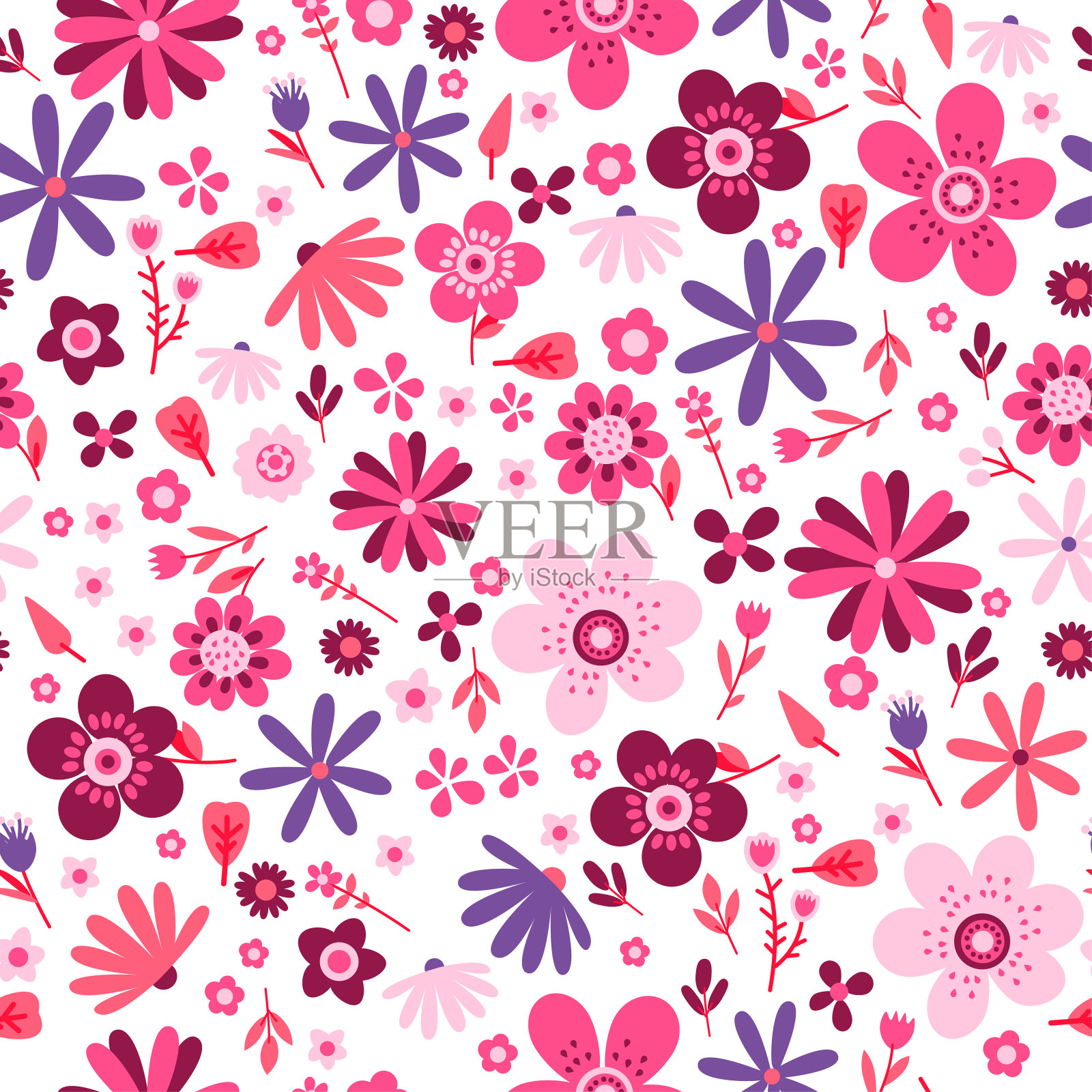 神奇的花向量无缝花卉图案插画图片素材