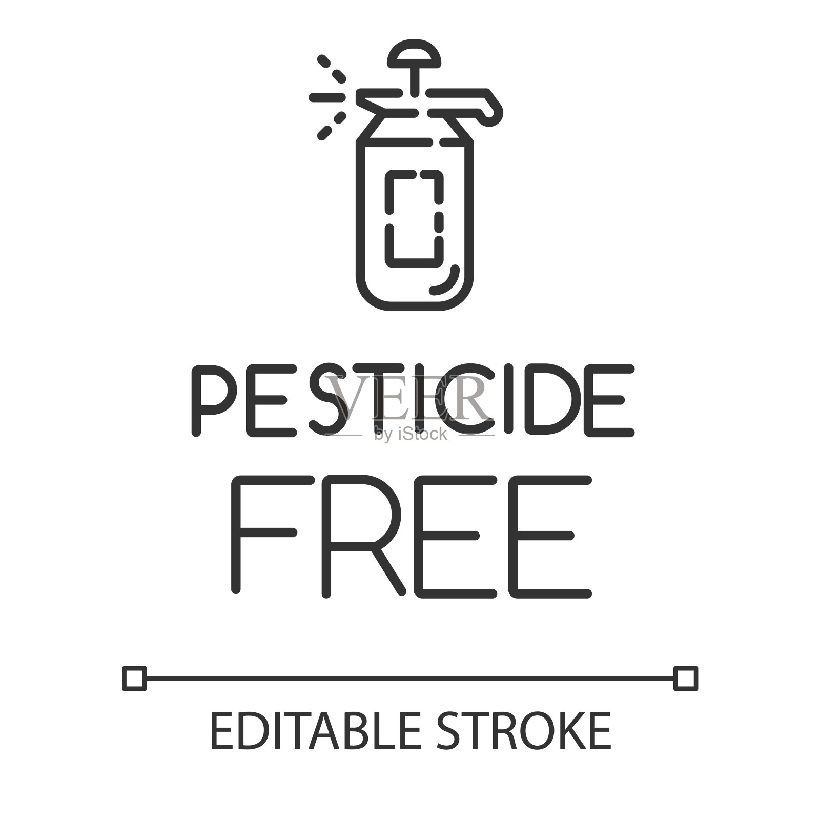 无农药线性图标。没有杀菌剂,杀虫剂。无毒,无。产品免费的成分。细线说明。轮廓的象征。矢量孤立轮廓绘制。可编辑的中风插画图片素材