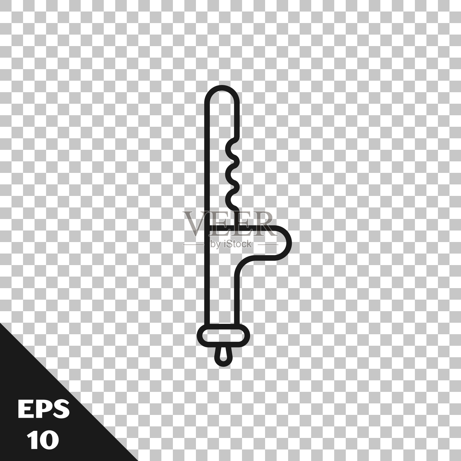 黑线警察橡皮警棍图标隔离在透明的背景。橡胶警棍。警察蝙蝠。警察的装备。矢量图插画图片素材