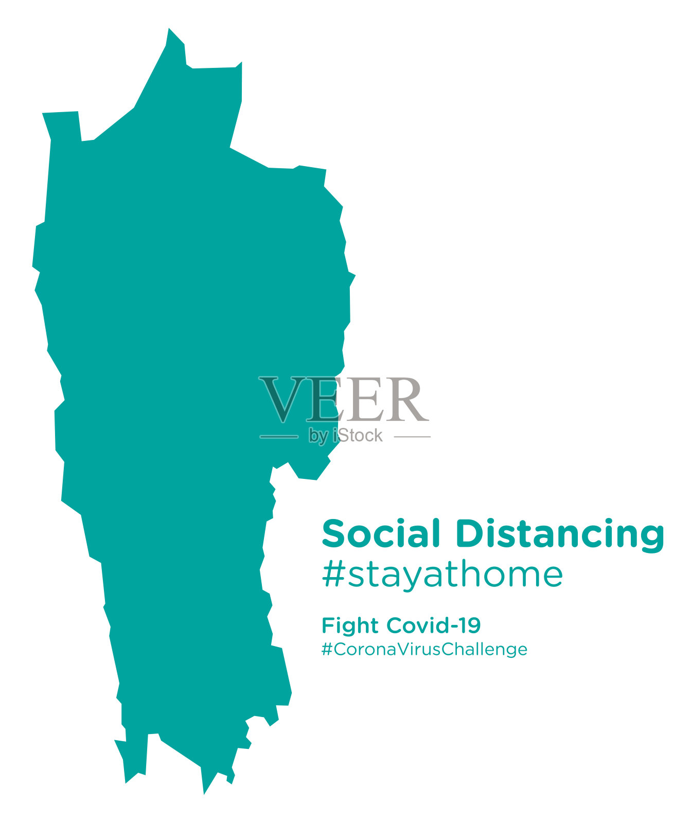 米佐拉姆邦地图，社交距离，居家标签插画图片素材