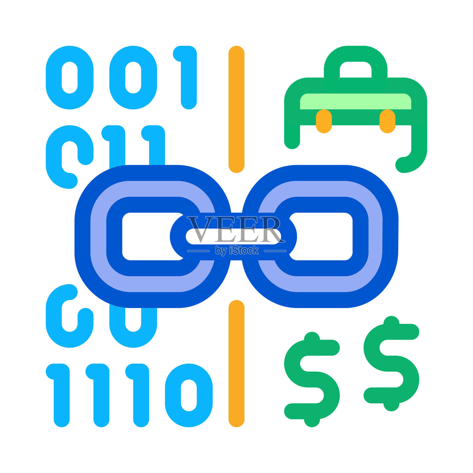 链接二进制代码金钱图标矢量大纲插图插画图片素材