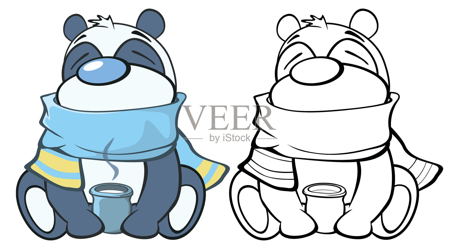 矢量插图一个可爱的卡通人物熊猫为您设计和电脑游戏。着色书大纲集设计元素图片