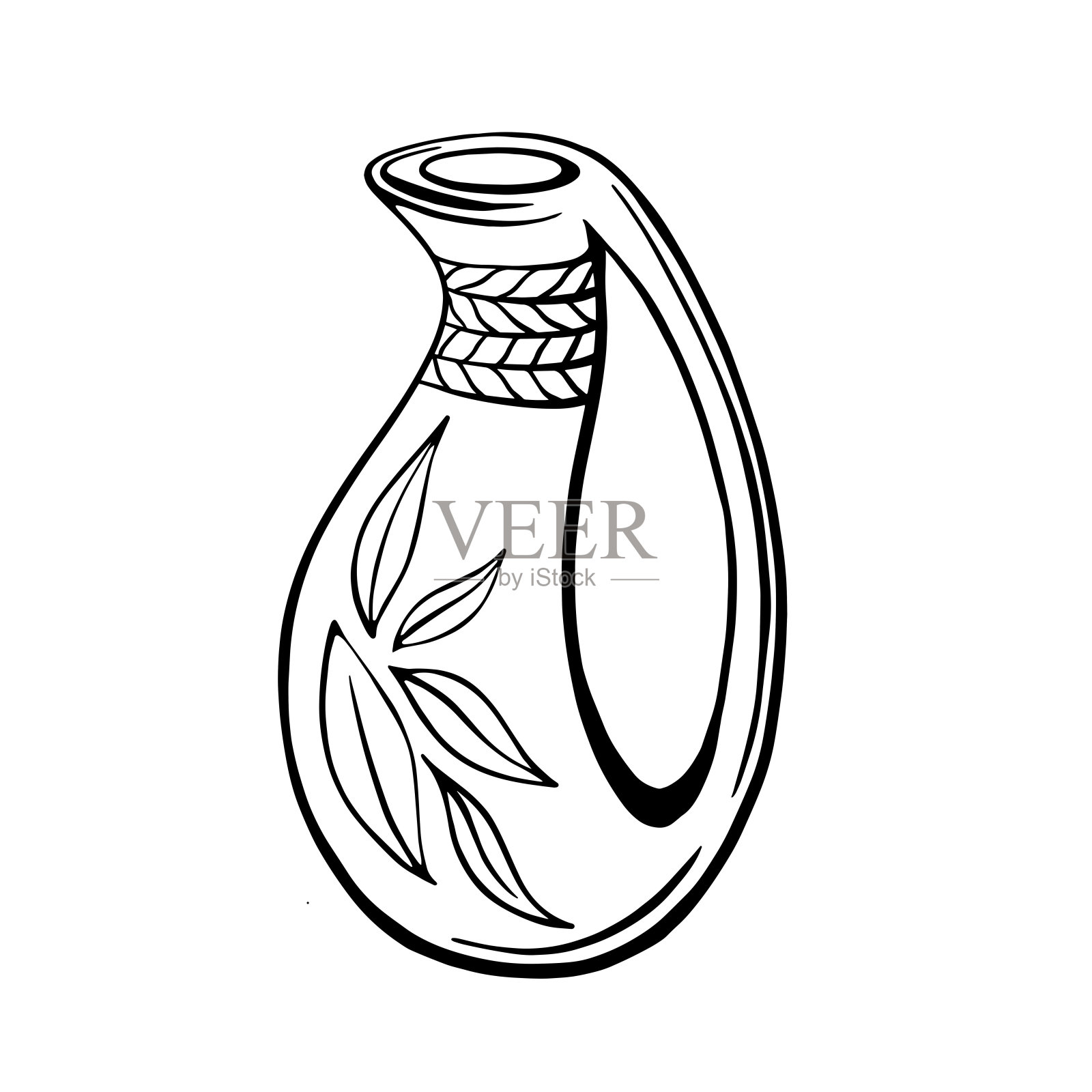 手绘一套孤立在白色背景上的橄榄油瓶。特级初榨橄榄油。复古风格。矢量插图涂鸦风格插画图片素材