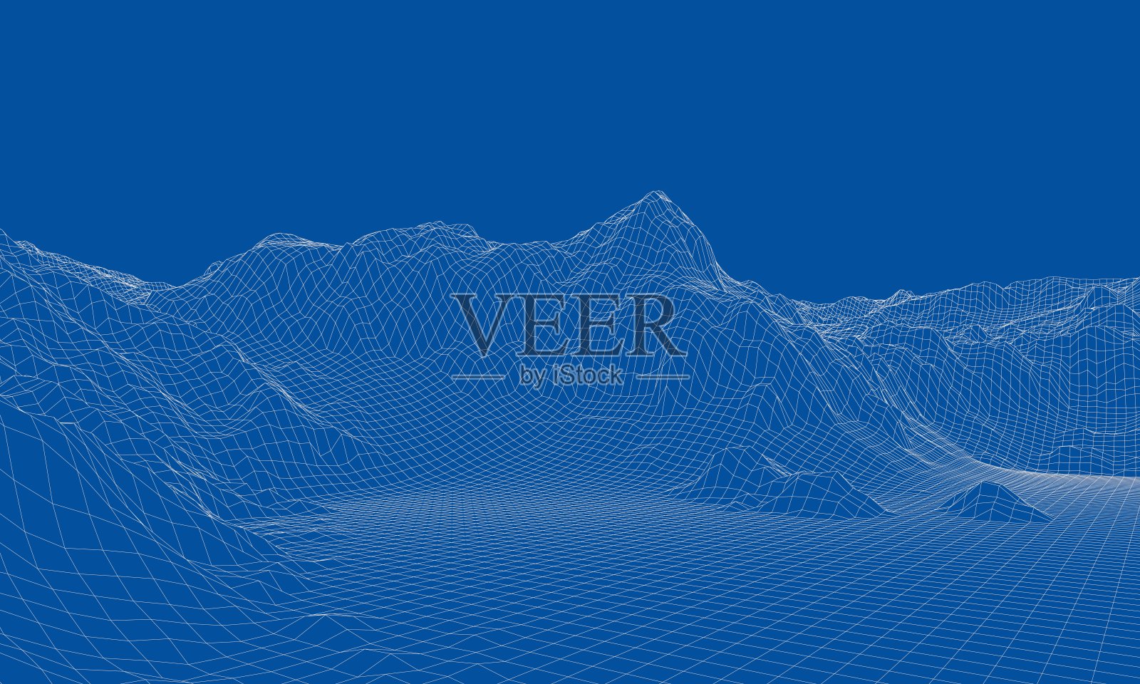 抽象的三维线框景观。Blueprint样式插画图片素材