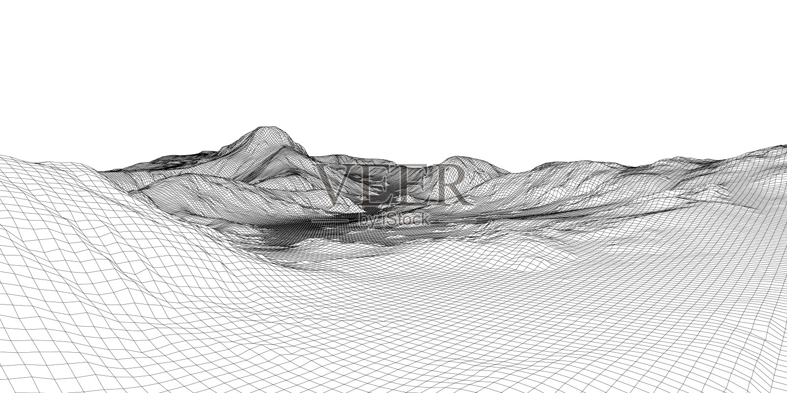 抽象的三维线框景观。Blueprint样式插画图片素材