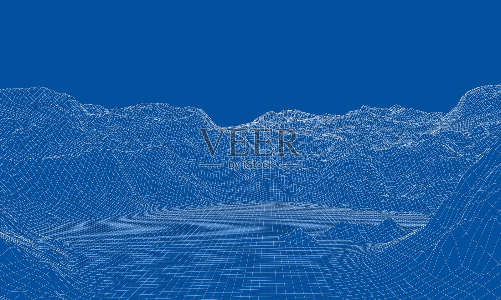 抽象的三维线框景观。Blueprint样式插画图片素材