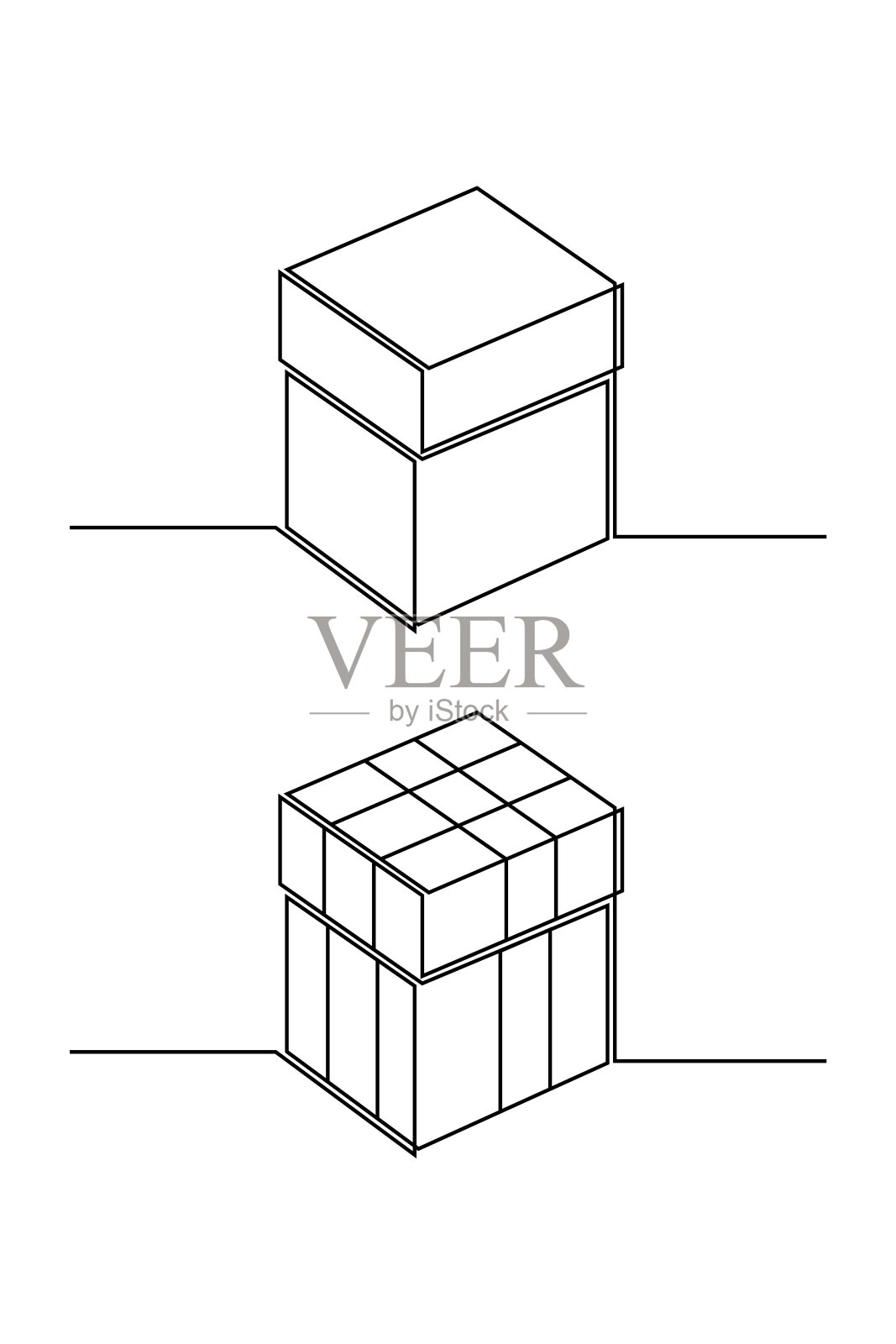 矢量插图。连续线描方形纸盒礼品盒。纸板箱在白色背景上画一条线。概念贺卡，横幅，海报，传单插画图片素材