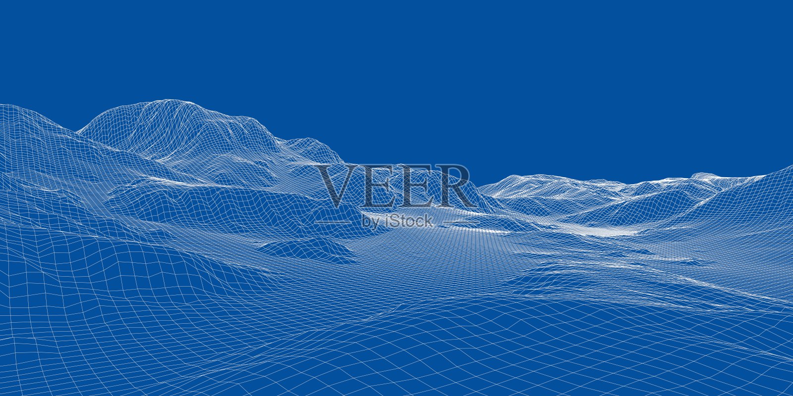 抽象的三维线框景观。Blueprint样式插画图片素材