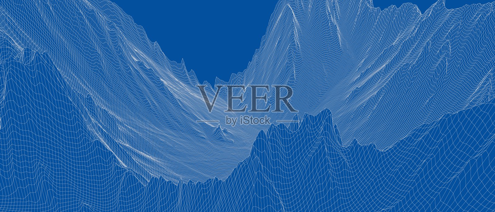 抽象的三维线框景观。Blueprint样式插画图片素材