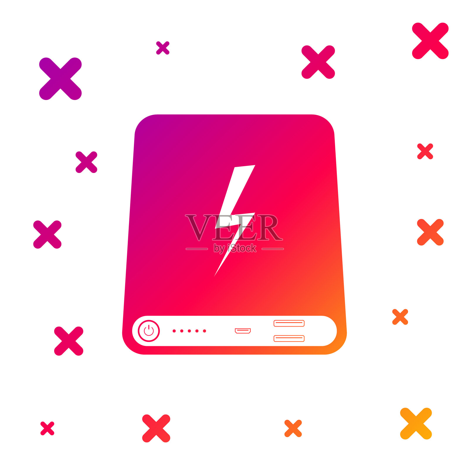 颜色电源银行图标隔离在白色背景。便携式充电设备。梯度随机动态形状。矢量图图标素材