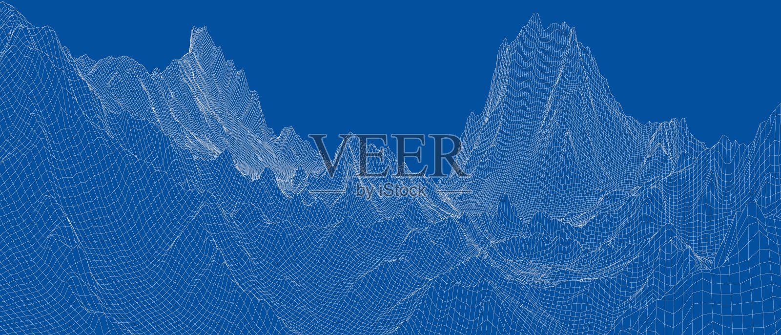 抽象的三维线框景观。Blueprint样式插画图片素材
