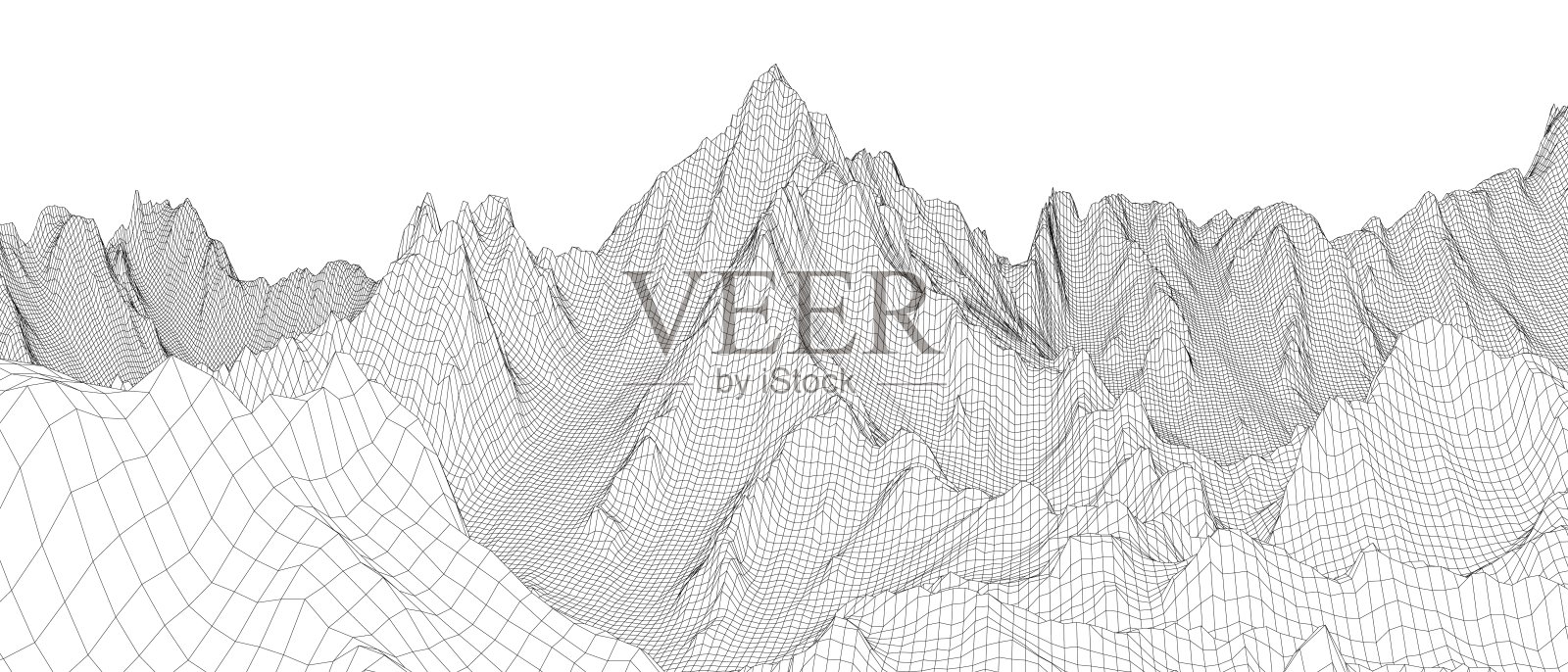 抽象的三维线框景观。Blueprint样式插画图片素材