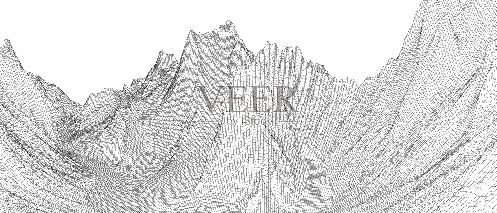 抽象的三维线框景观。Blueprint样式插画图片素材