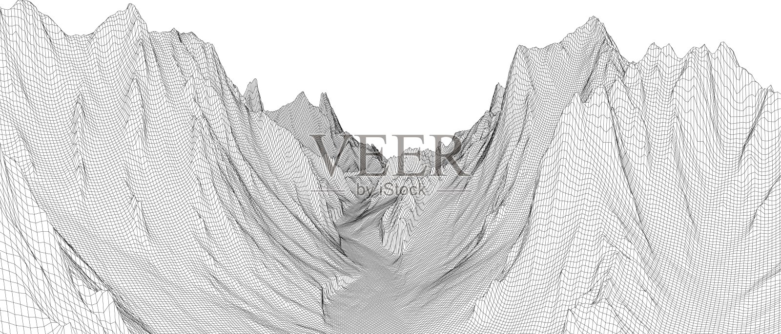 抽象的三维线框景观。Blueprint样式插画图片素材