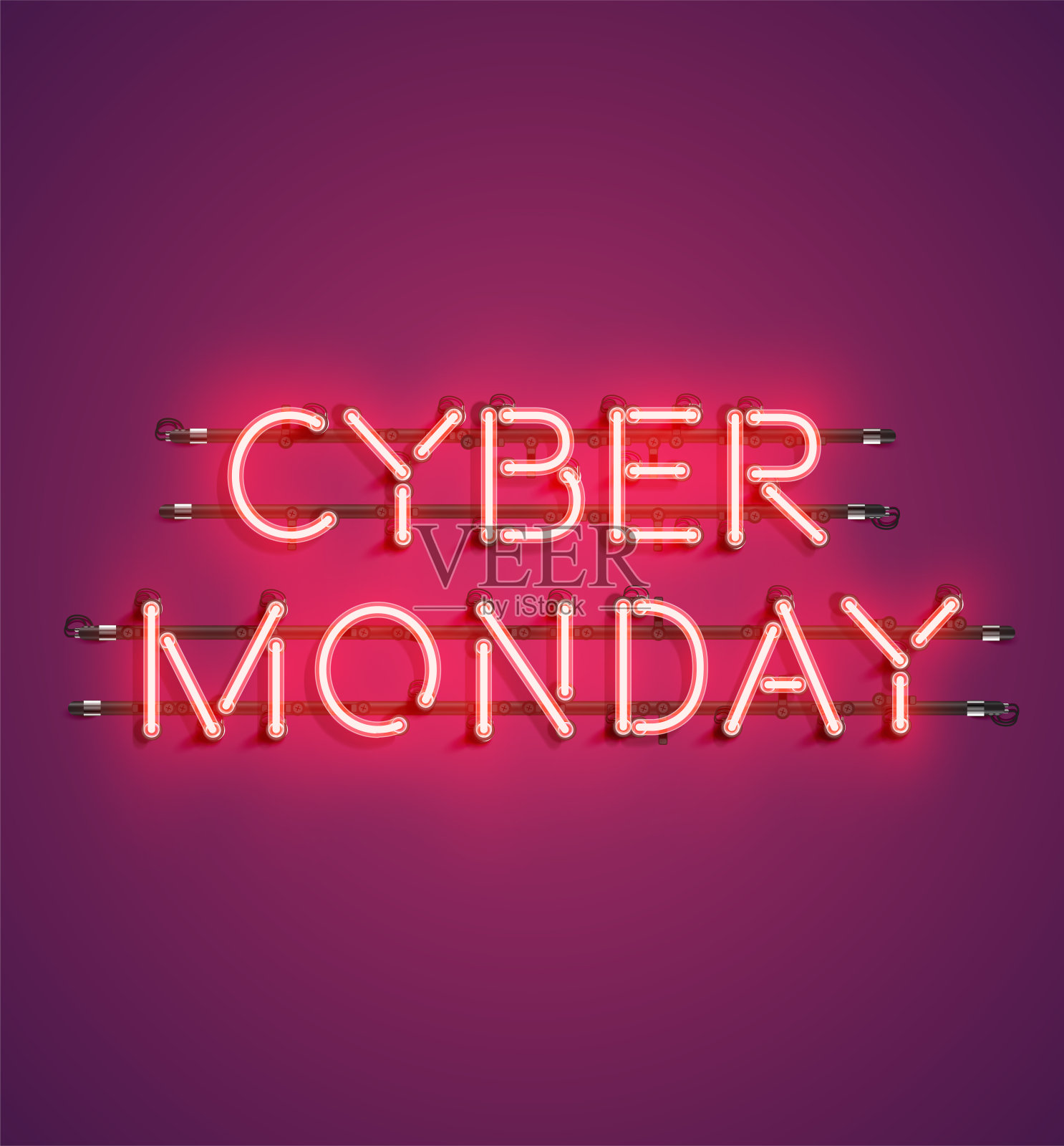 霓虹逼真的广告字，矢量插图插画图片素材