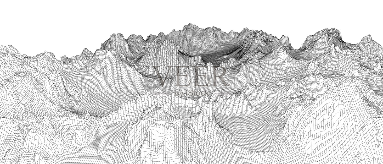 抽象的三维线框景观。Blueprint样式插画图片素材