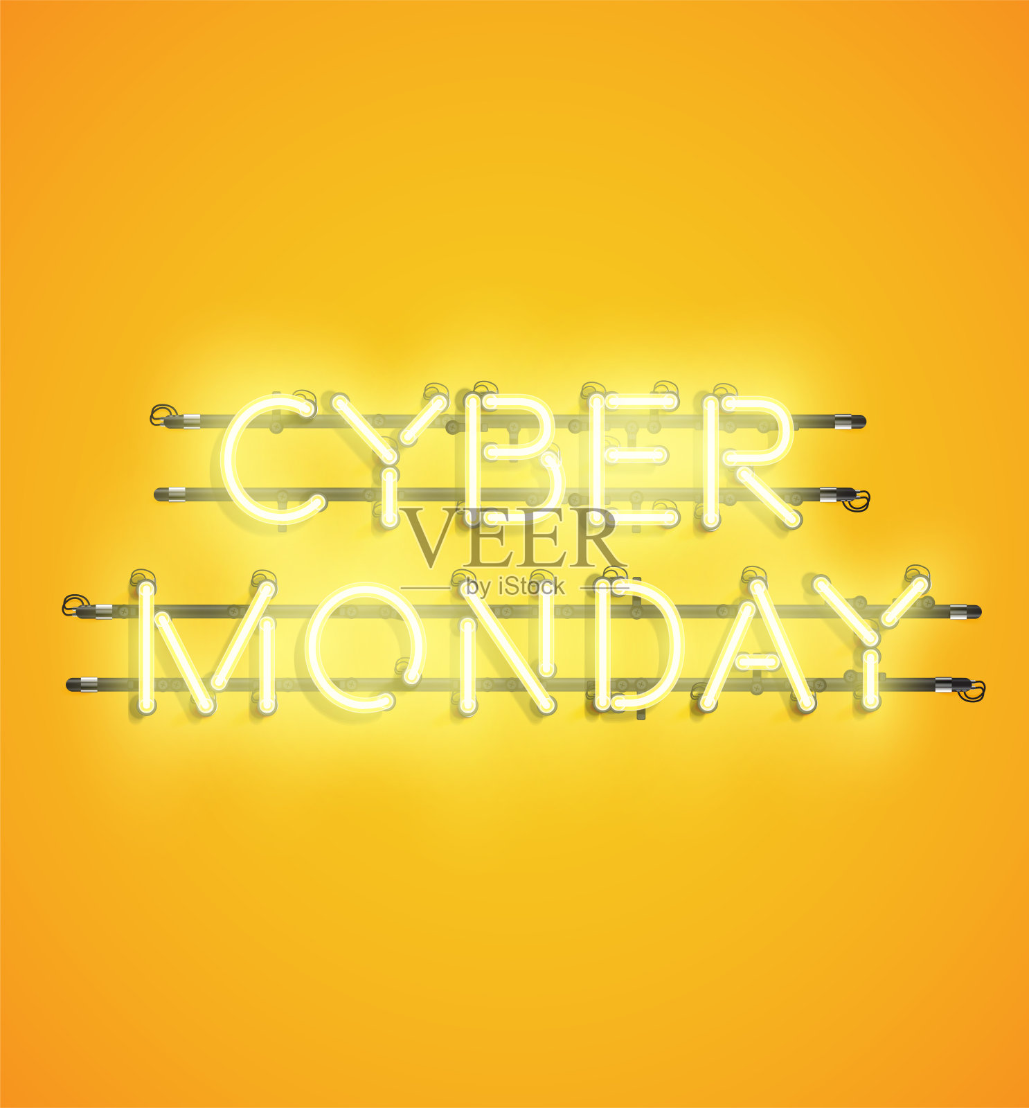 霓虹逼真的广告字，矢量插图插画图片素材