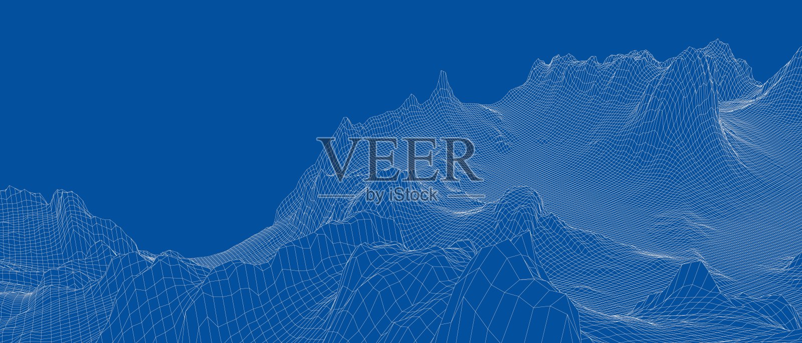 抽象的三维线框景观。Blueprint样式插画图片素材