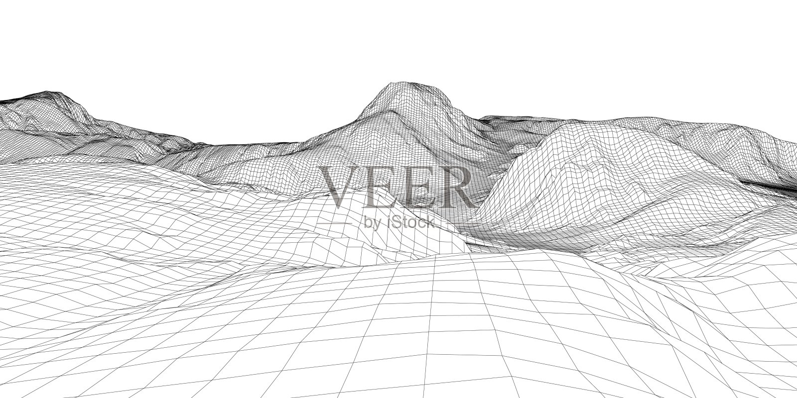 抽象的三维线框景观。Blueprint样式插画图片素材