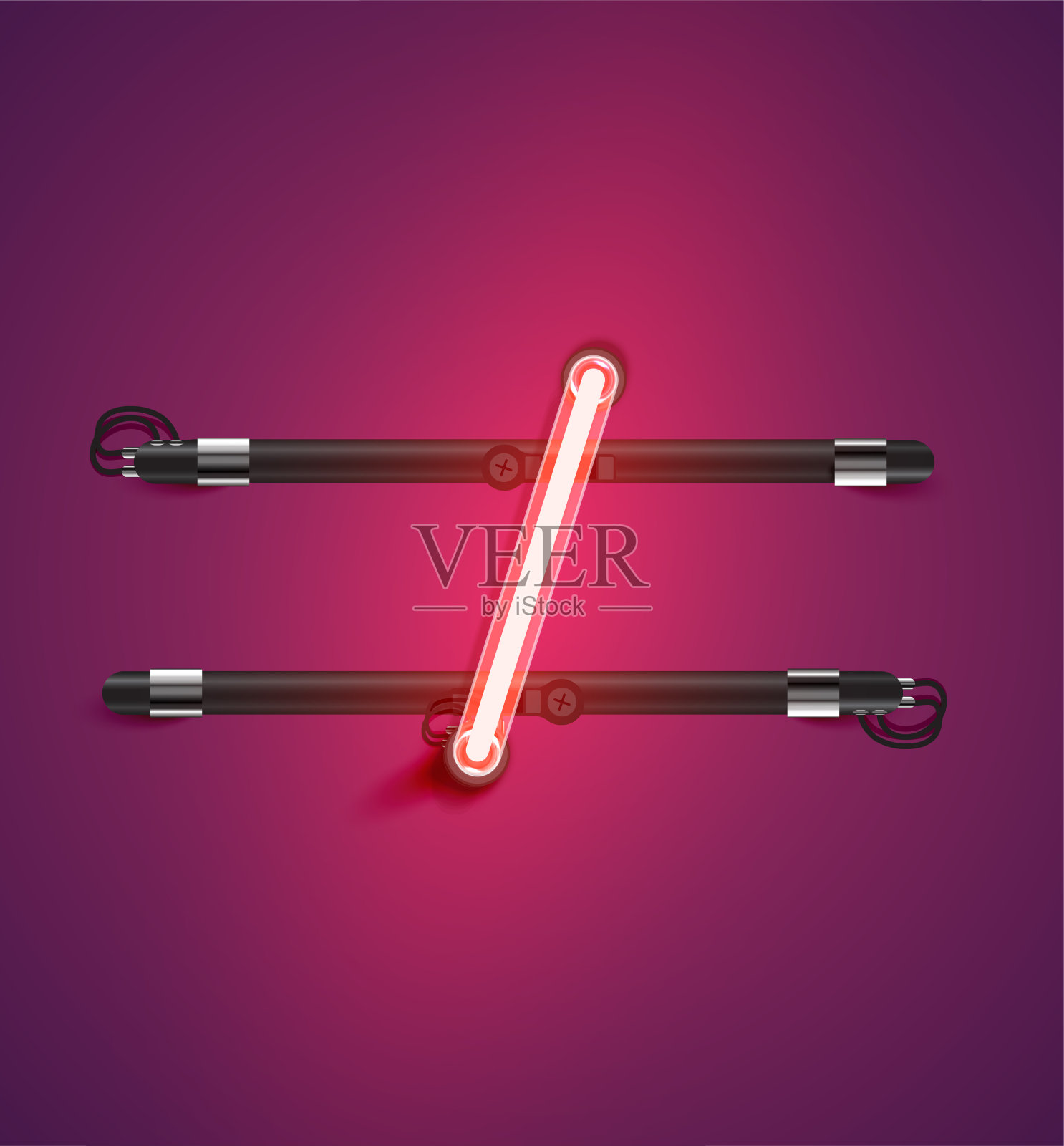 高细节霓虹灯字符从一套，矢量插图插画图片素材