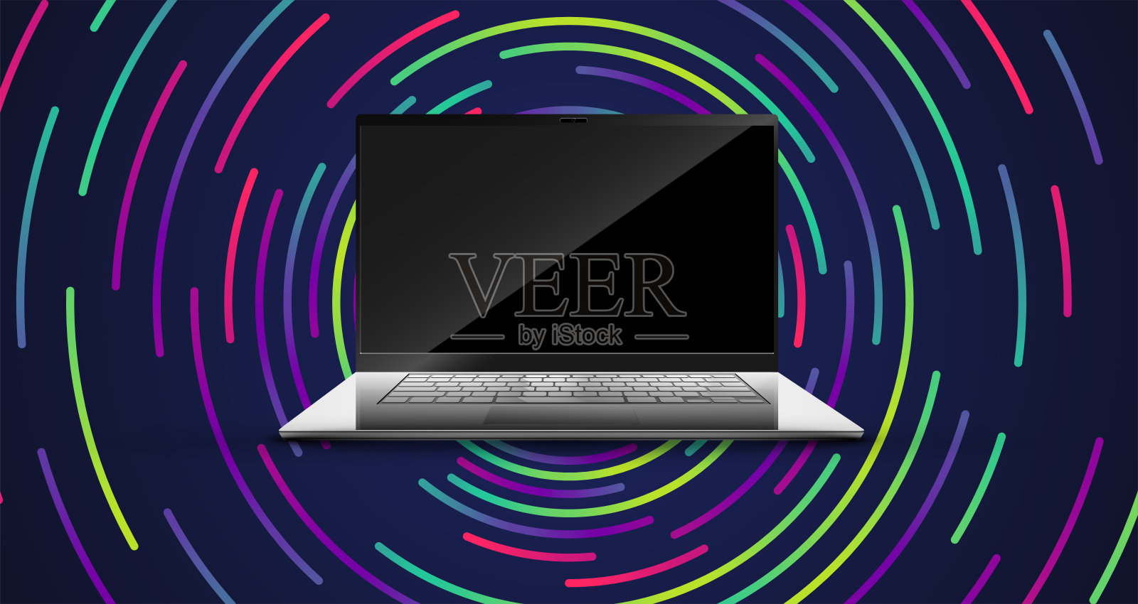 一个真实的计算机与彩色的背景，矢量插图插画图片素材